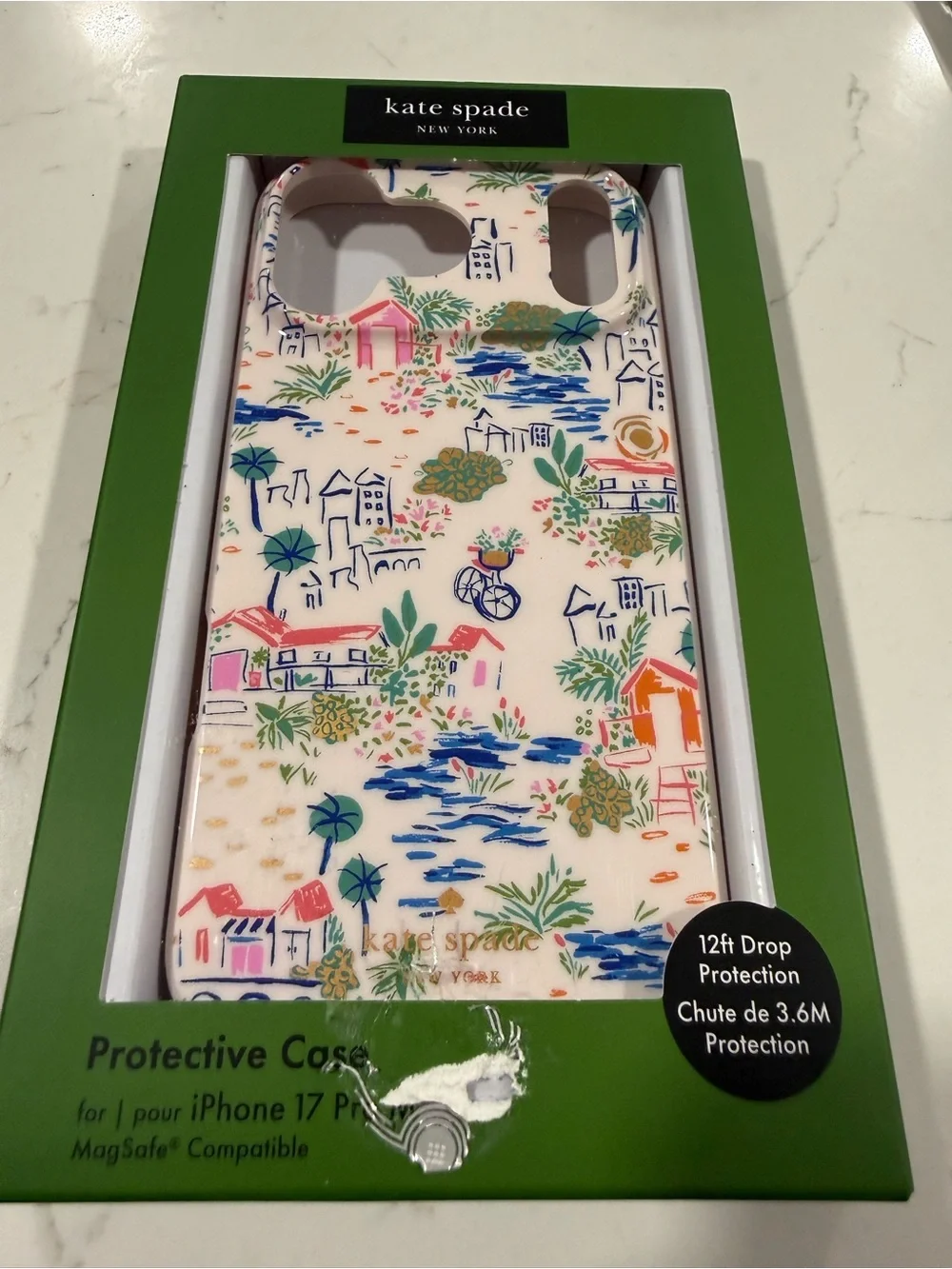 kate spade iPhone Case in Cream with Blue, Pink, Green & Orange Scenic Print.